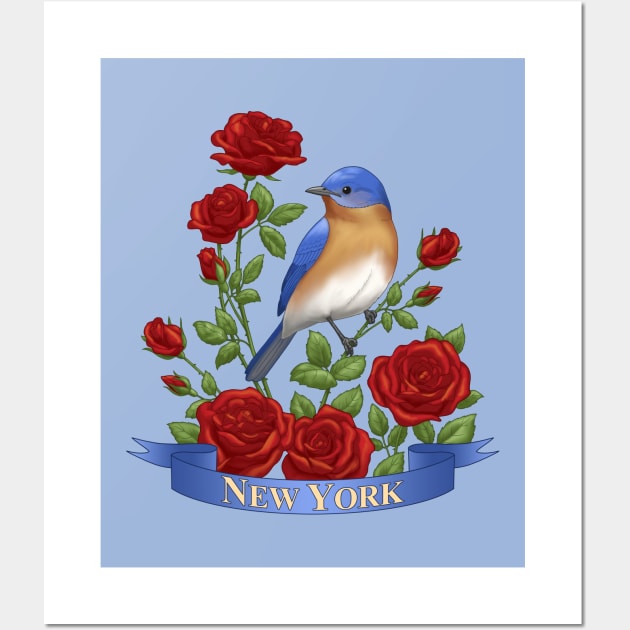 New York State Bluebird and Rose Wall Art by csforest